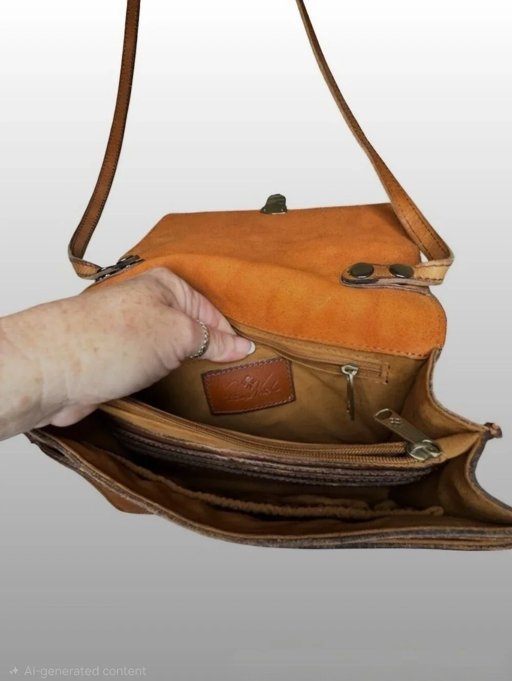 Patricia Nash Vintage Cognac Leather Crossbody Organizer Bag